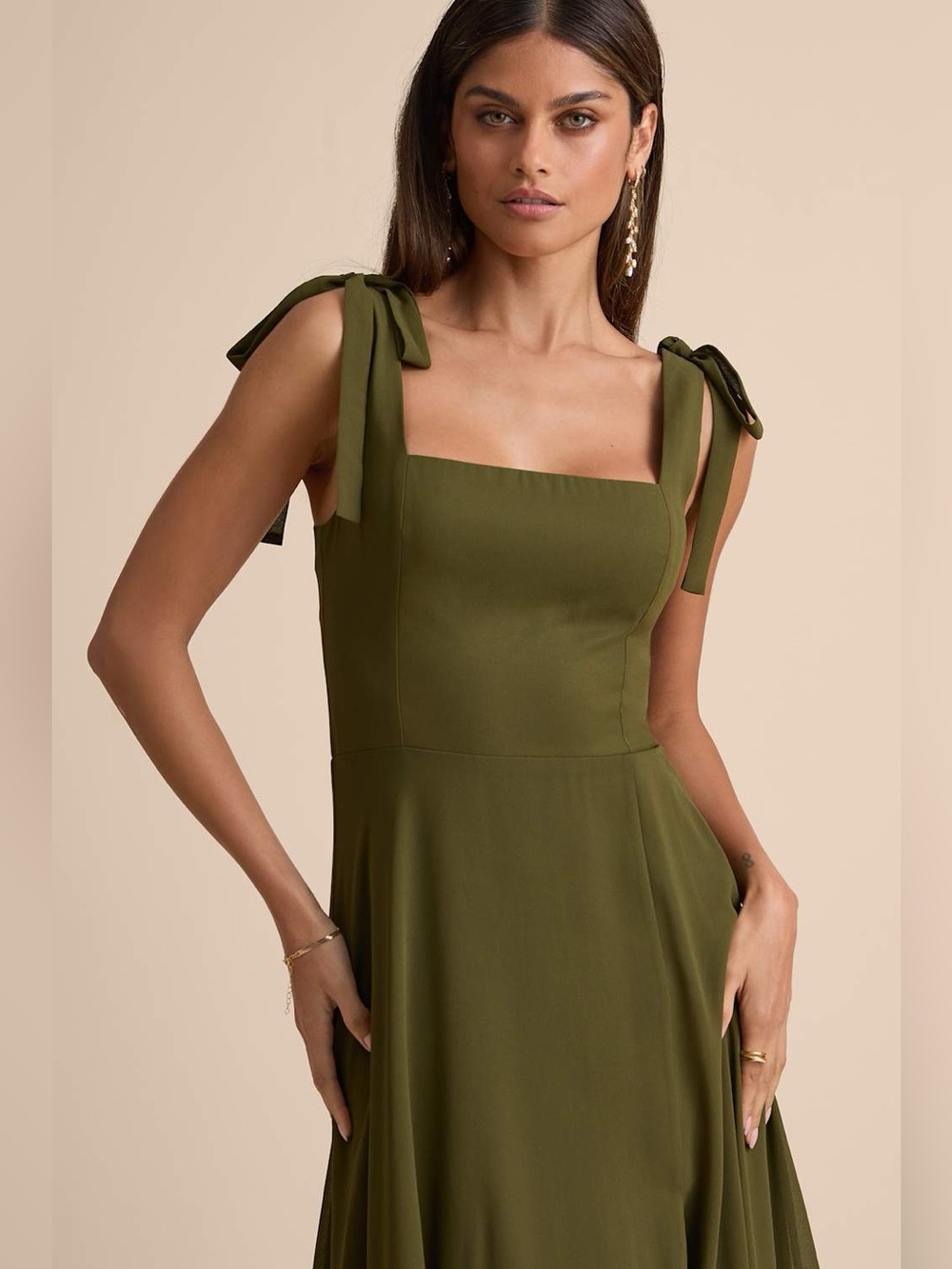 Lulus Love Me Forever Olive Green Square Neck Maxi Dress Size M NWT - Picture 6 of 10